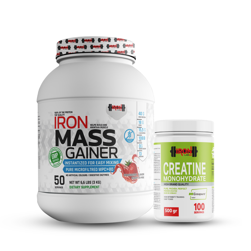 Pack Mass Gainer 3KG Fraise + Créatine Monohydrate 500g