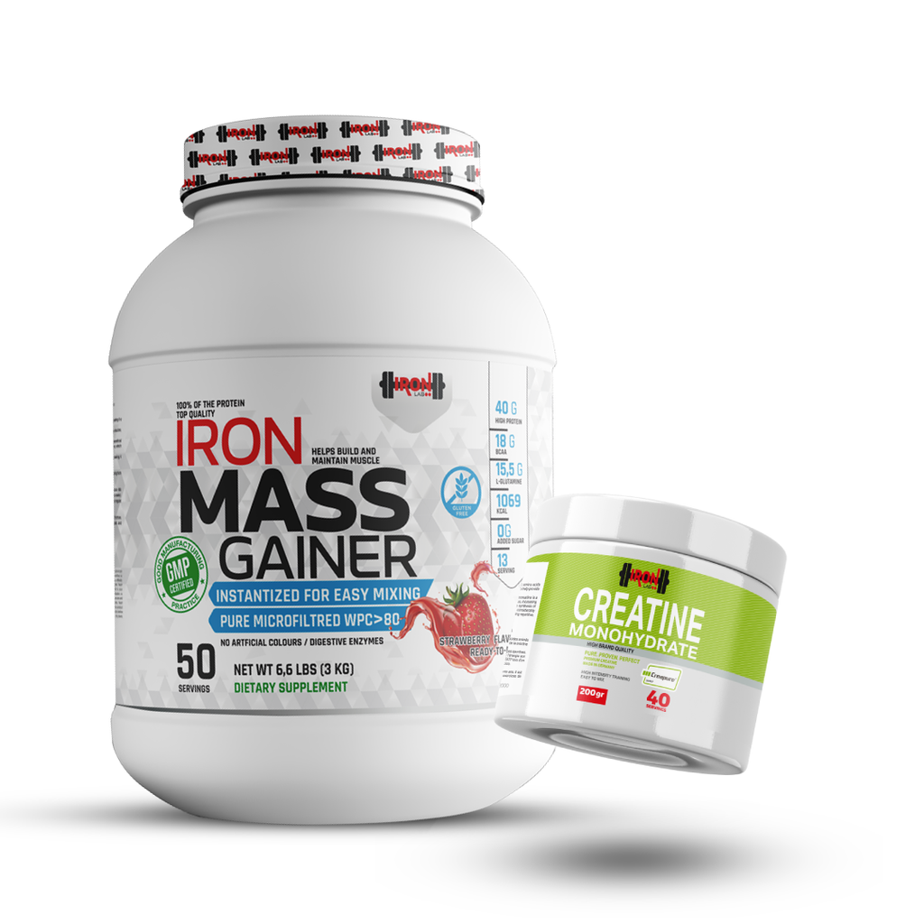 Pack Mass Gainer 3KG Fraise + Créatine Monohydrate 200g