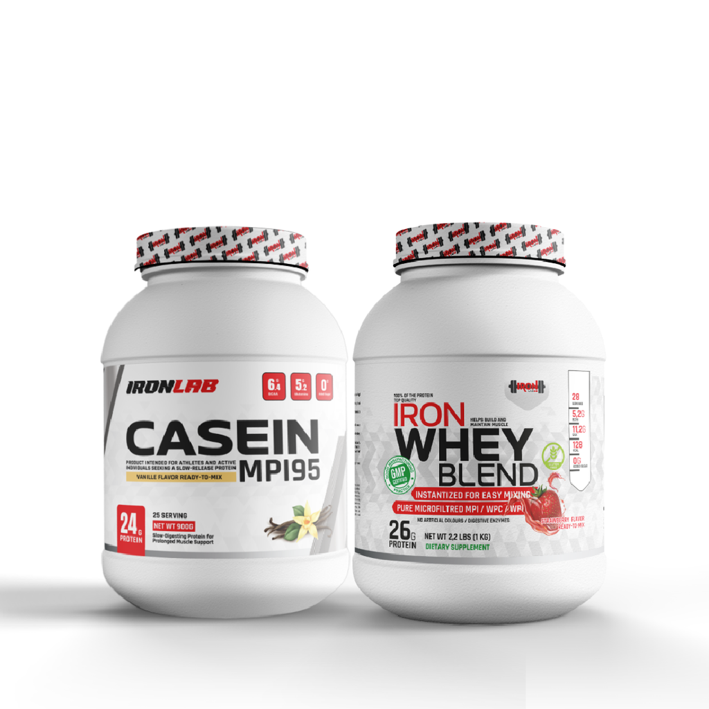 Pack Caséine MPI 95 Vanille (900 g) + Whey 1 kg Fraise